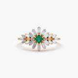 14K Baguette Diamond Ring with a Square Emerald - GeumJewels