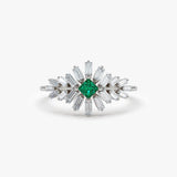 14K Baguette Diamond Ring with a Square Emerald - GeumJewels