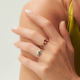 14K Baguette Diamond Ring with a Square Emerald - GeumJewels