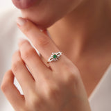 14K Baguette Diamond Ring with a Square Emerald - GeumJewels