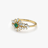 14K Baguette Diamond Ring with a Square Emerald - GeumJewels