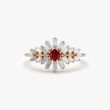 14K Baguette Diamond Ring with a Square Ruby - GeumJewels