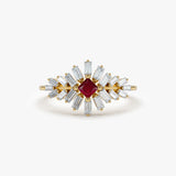 14K Baguette Diamond Ring with a Square Ruby - GeumJewels