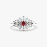 14K Baguette Diamond Ring with a Square Ruby - GeumJewels