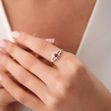 14K Baguette Diamond Ring with a Square Ruby - GeumJewels