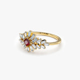 14K Baguette Diamond Ring with a Square Ruby - GeumJewels
