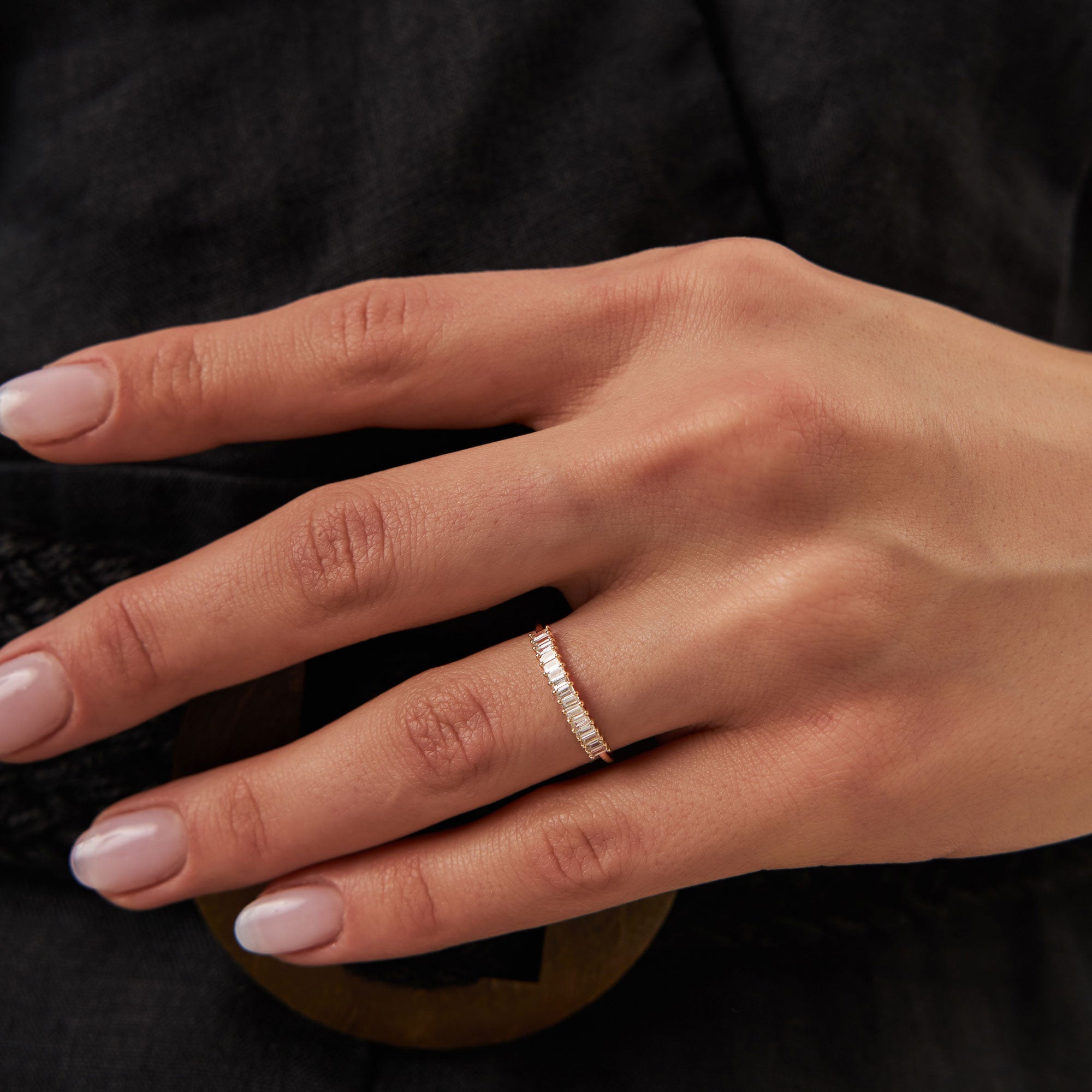 14k Baguette Diamond Wedding Band - GeumJewels