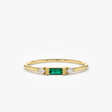 14k Baguette Emerald with Diamond Ring - GeumJewels