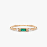 14k Baguette Emerald with Diamond Ring - GeumJewels