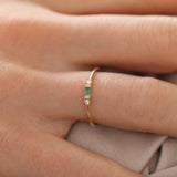 14k Baguette Emerald with Diamond Ring - GeumJewels