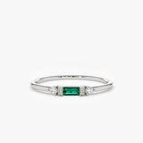 14k Baguette Emerald with Diamond Ring - GeumJewels