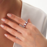 14K Baguette & Round Diamond with Genuine Ruby Ring - GeumJewels