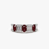 14K Baguette & Round Diamond with Genuine Ruby Ring - GeumJewels