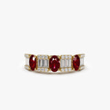14K Baguette & Round Diamond with Genuine Ruby Ring - GeumJewels