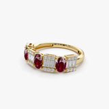14K Baguette & Round Diamond with Genuine Ruby Ring - GeumJewels