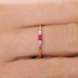 14K Baguette Ruby With Diamond Ring - GeumJewels