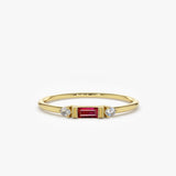 14K Baguette Ruby With Diamond Ring - GeumJewels
