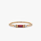 14K Baguette Ruby With Diamond Ring - GeumJewels