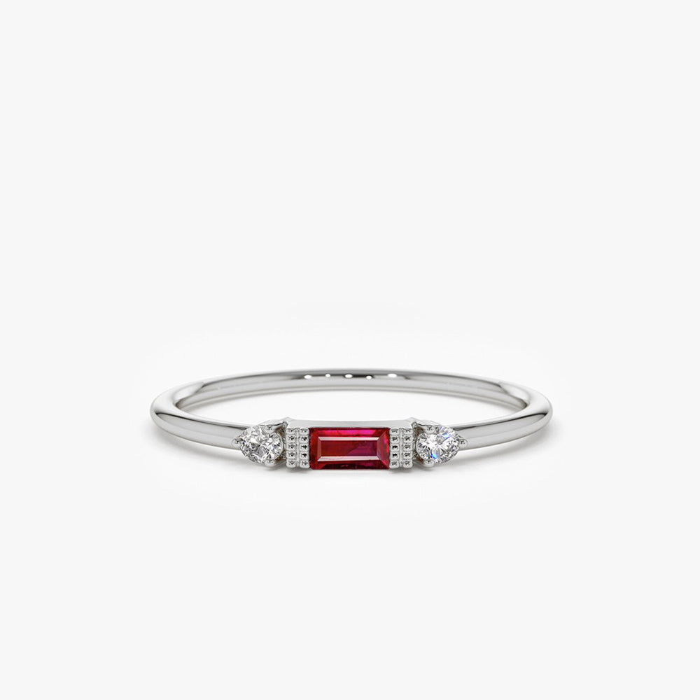 14K Baguette Ruby With Diamond Ring - GeumJewels
