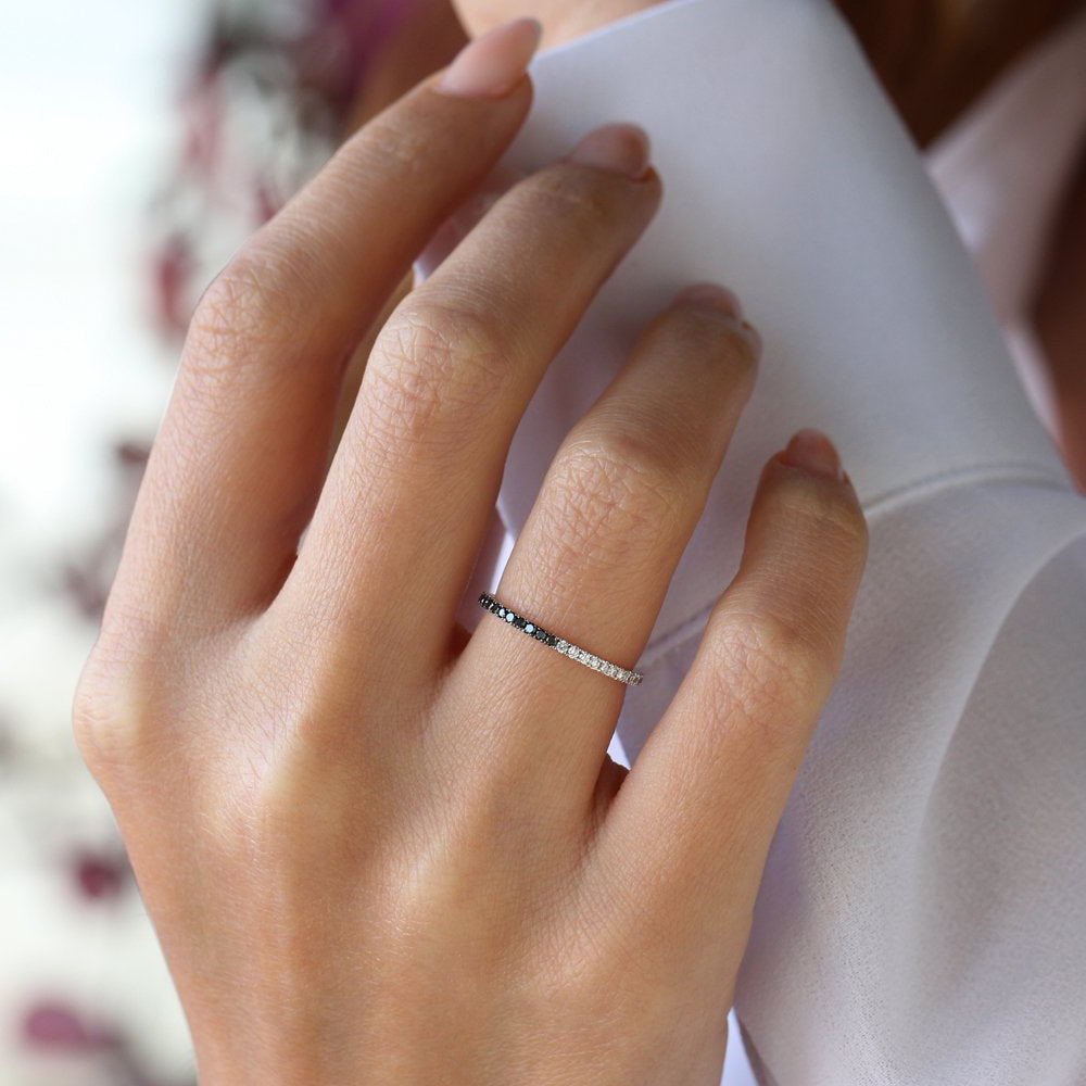 14k Black & White Diamond Micro Pave Eternity Band - GeumJewels