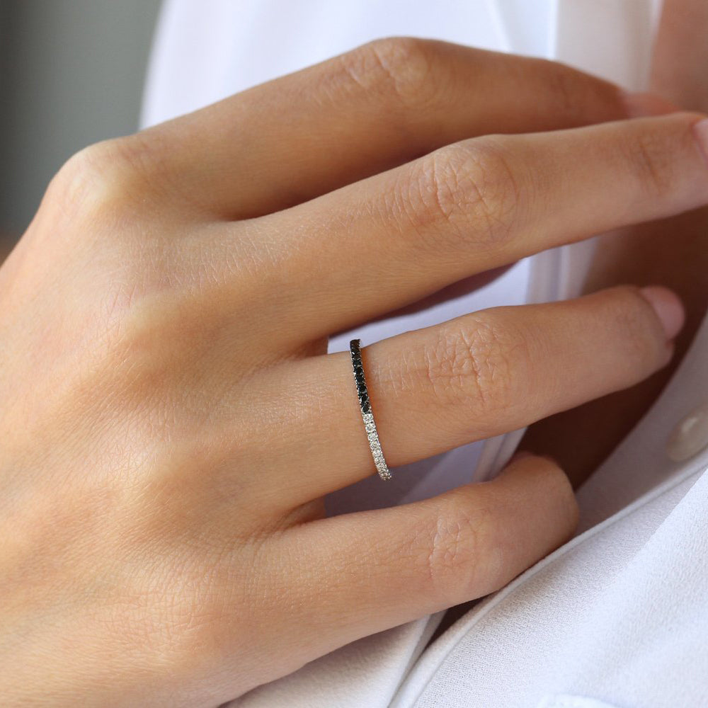 14k Black & White Diamond Micro Pave Eternity Band - GeumJewels