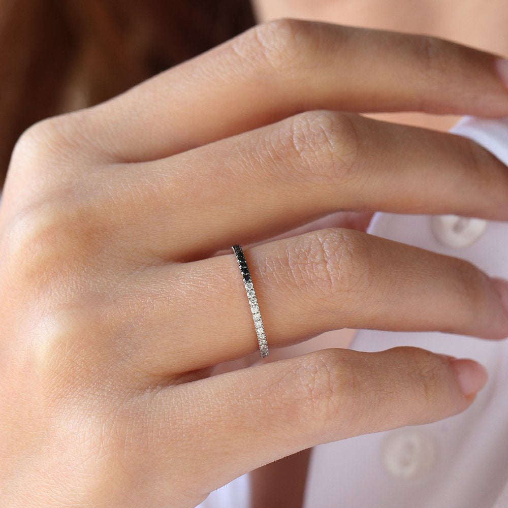 14k Black & White Diamond Micro Pave Eternity Band - GeumJewels