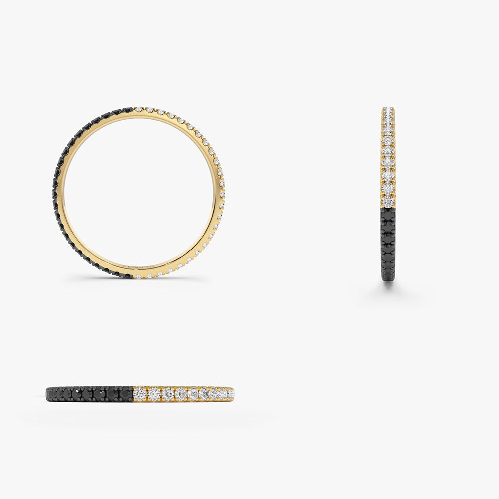 14k Black & White Diamond Micro Pave Eternity Band - GeumJewels
