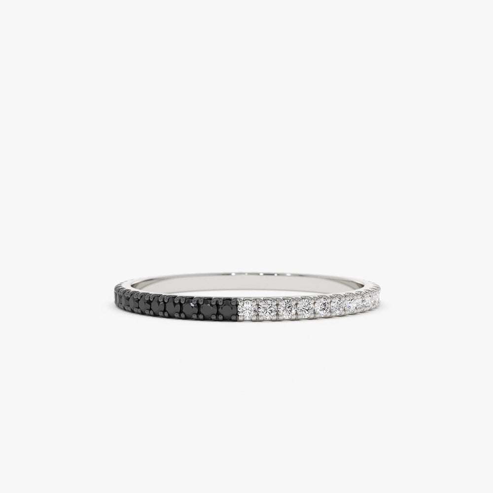 14k Black & White Diamond Micro Pave Eternity Band - GeumJewels