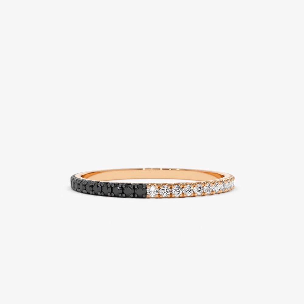 14k Black & White Diamond Micro Pave Eternity Band - GeumJewels