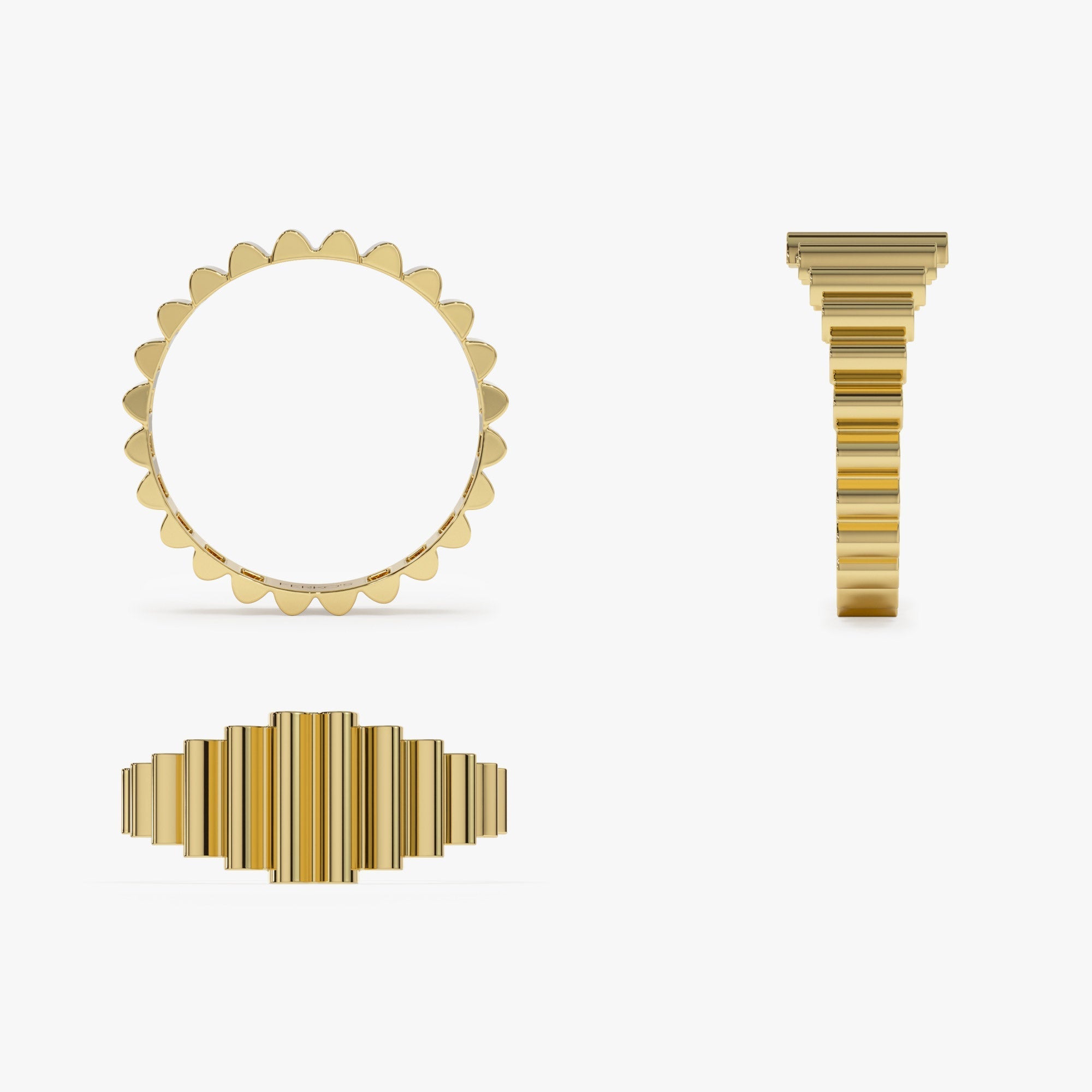 14K Bold Fluted Graduating Gold Ring - GeumJewels