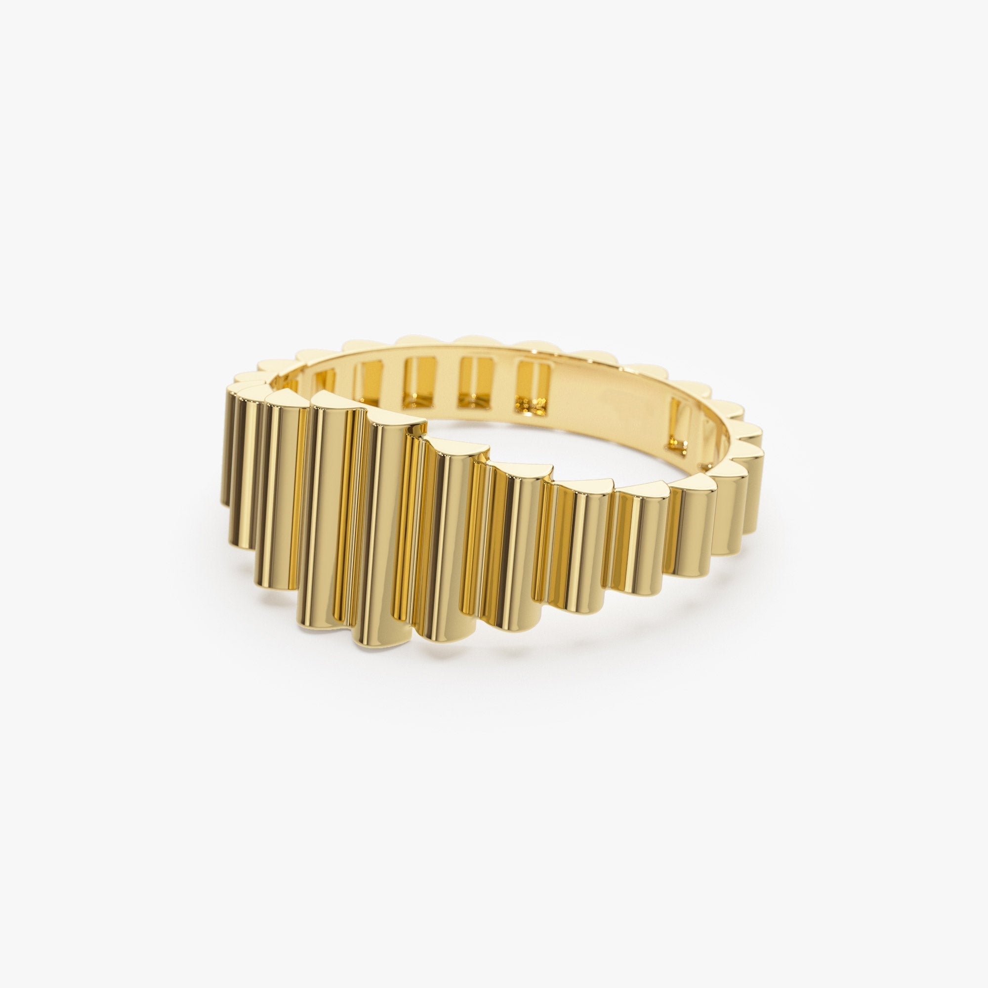 14K Bold Fluted Graduating Gold Ring - GeumJewels