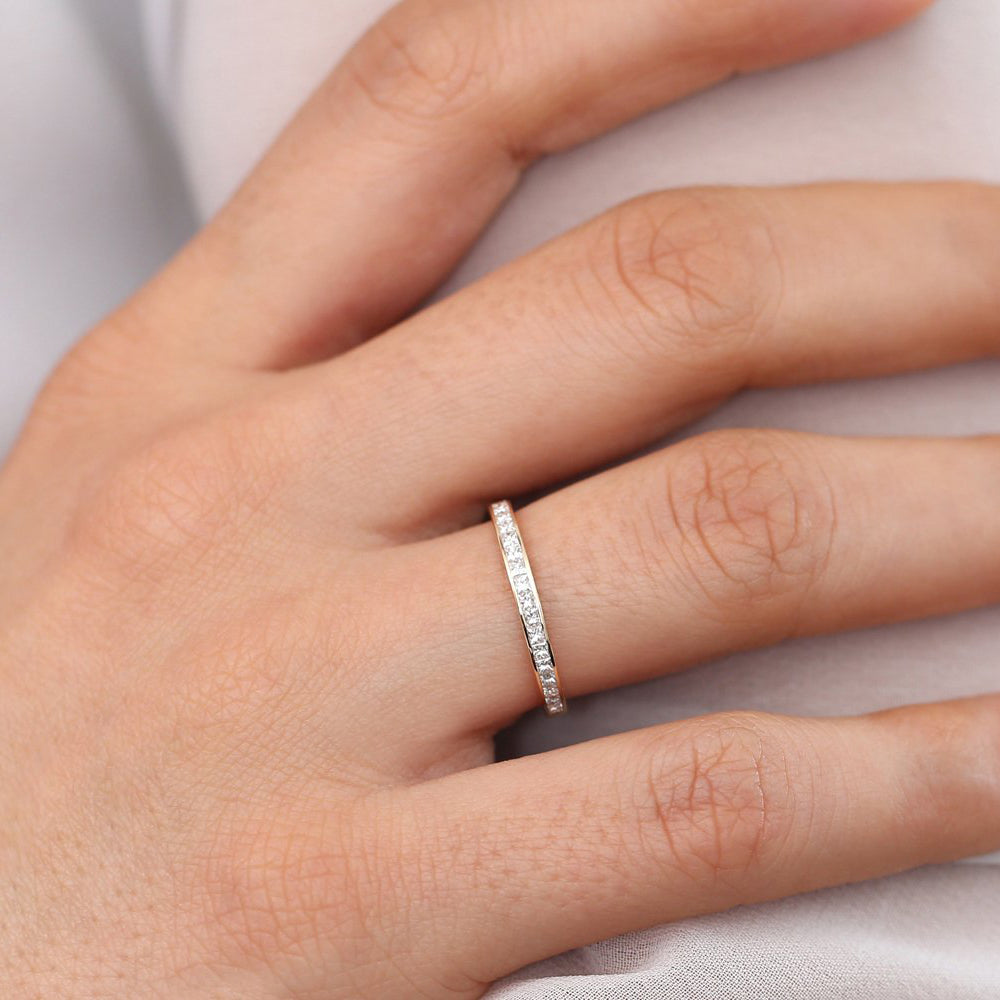 14k Channel Setting Princess Cut Half Eternity Diamond Ring - GeumJewels