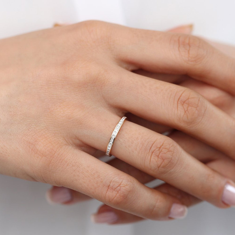 14k Channel Setting Princess Cut Half Eternity Diamond Ring - GeumJewels