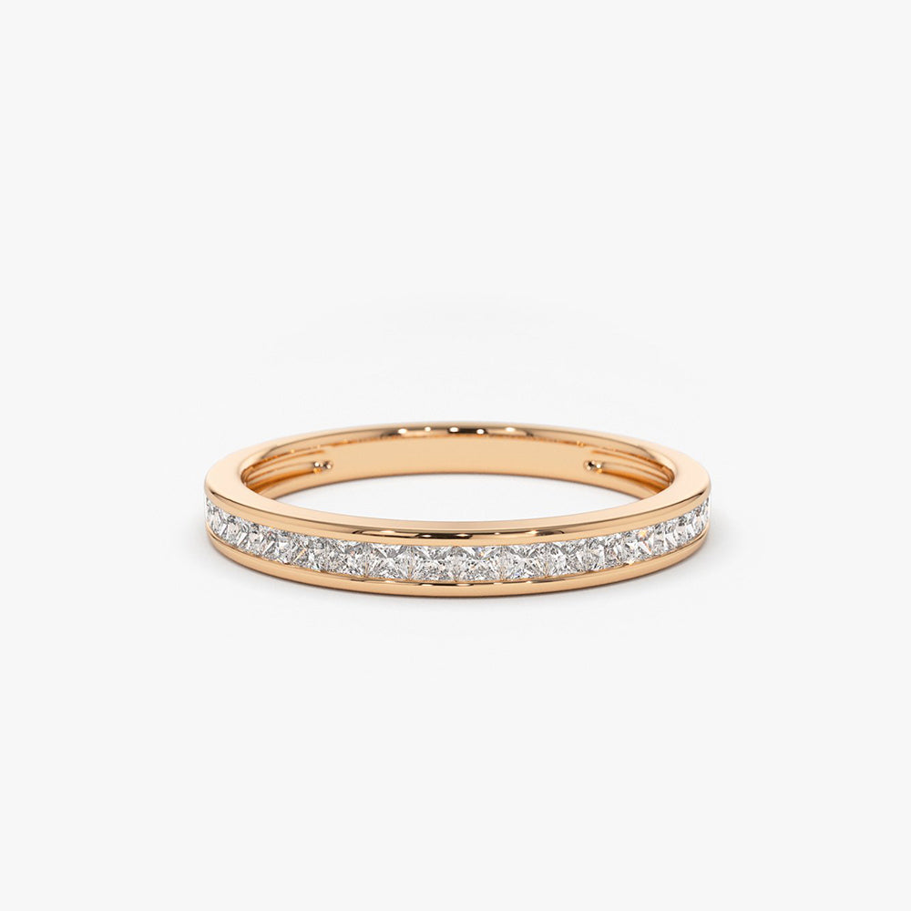 14k Channel Setting Princess Cut Half Eternity Diamond Ring - GeumJewels