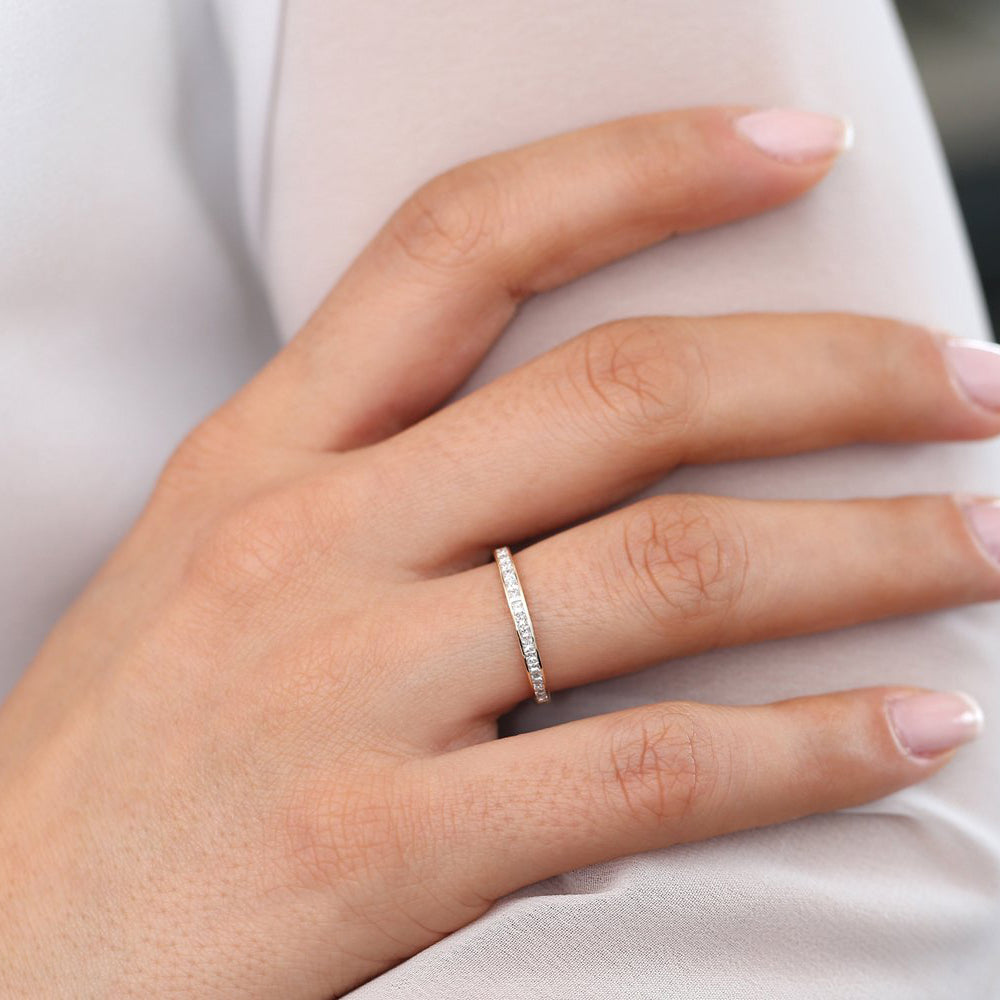 14k Channel Setting Princess Cut Half Eternity Diamond Ring - GeumJewels
