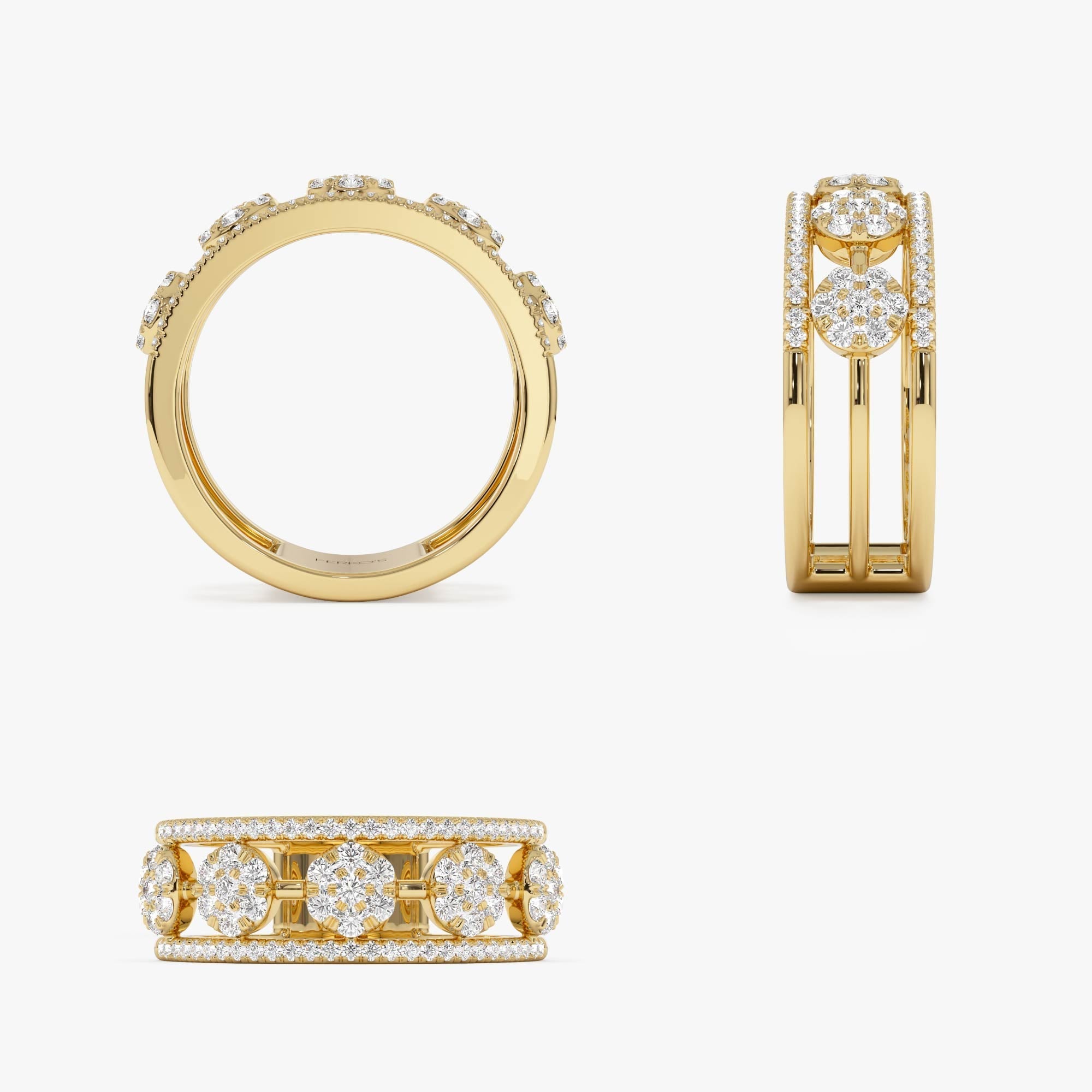 14K Circle Cluster Diamond Band Ring - GeumJewels