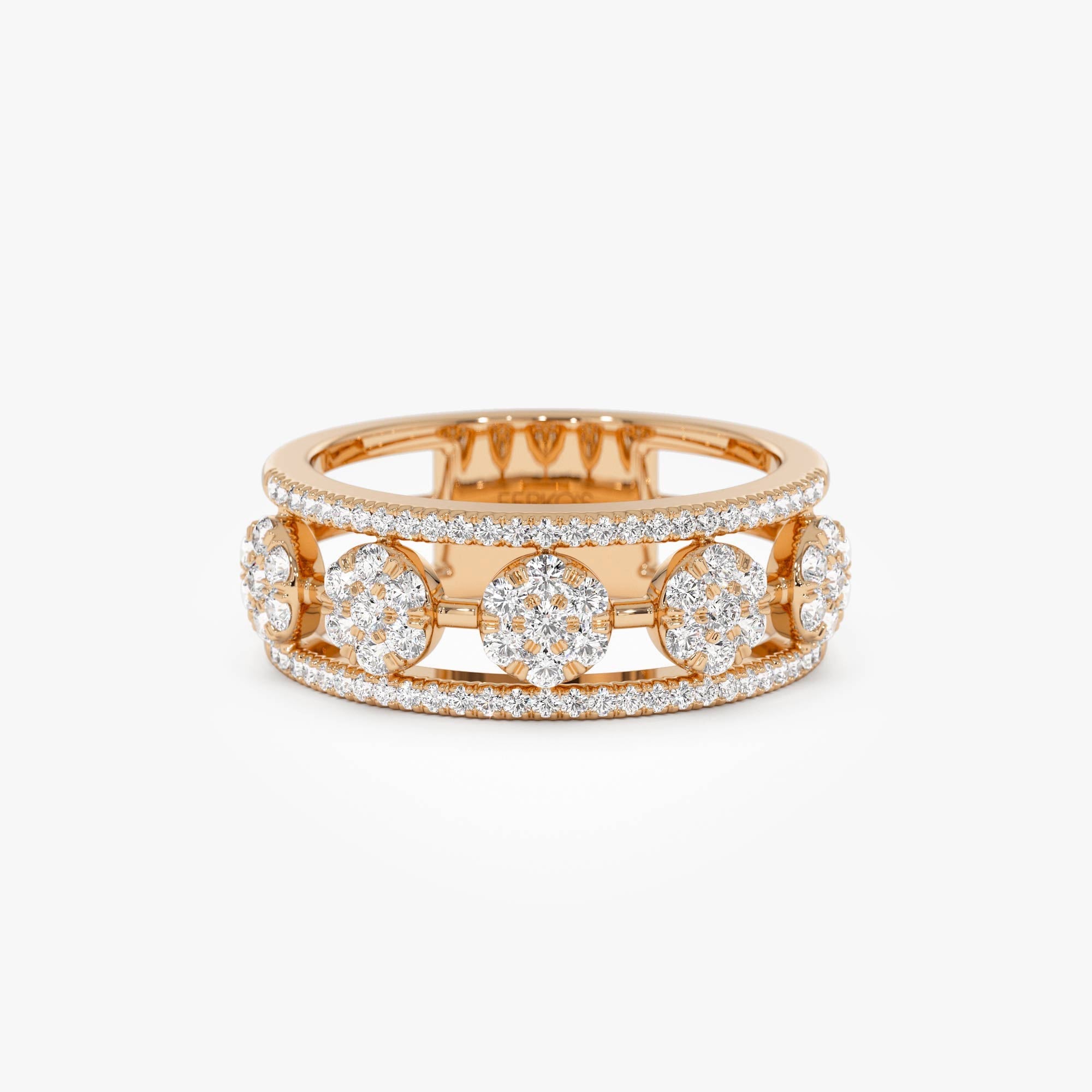 14K Circle Cluster Diamond Band Ring - GeumJewels
