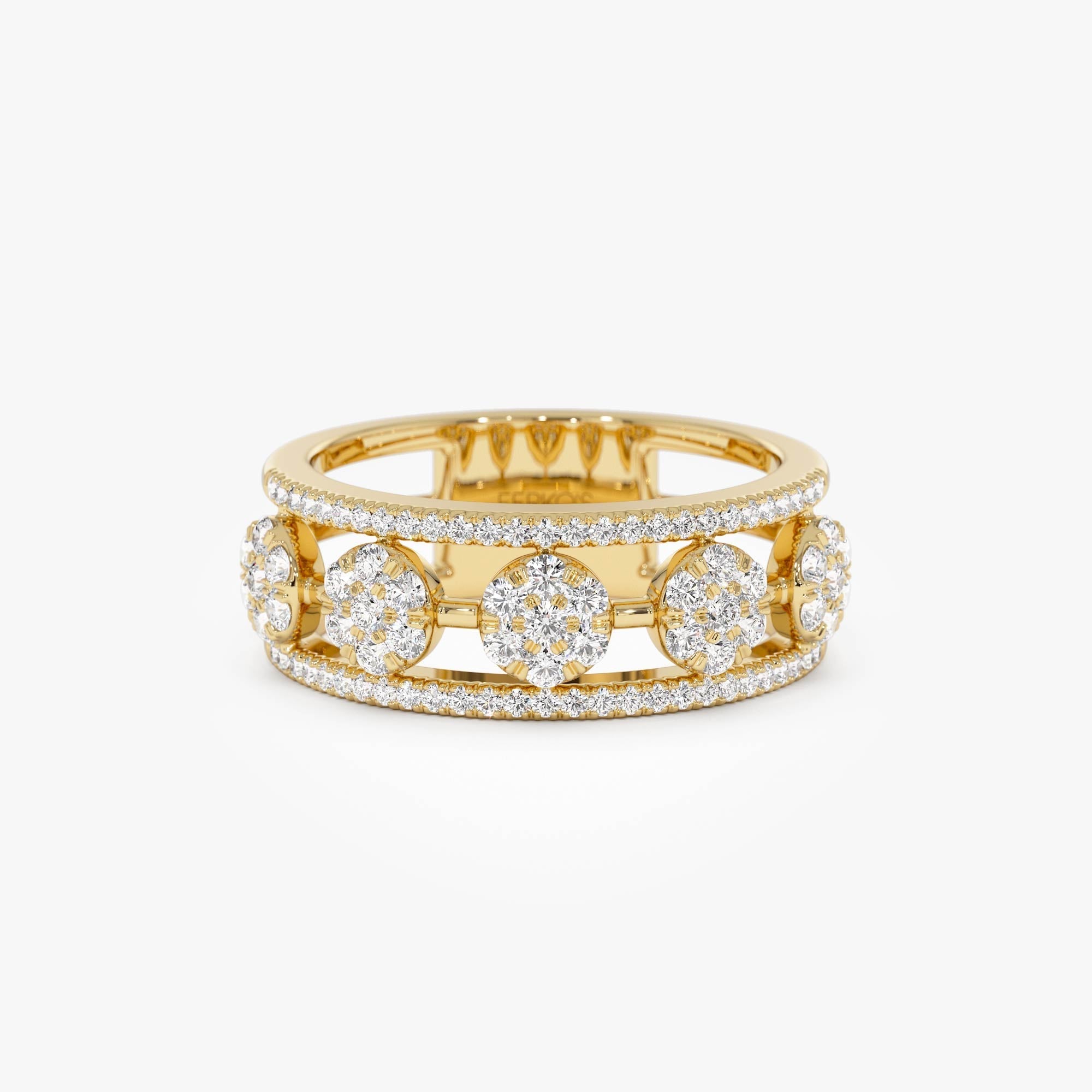 14K Circle Cluster Diamond Band Ring - GeumJewels