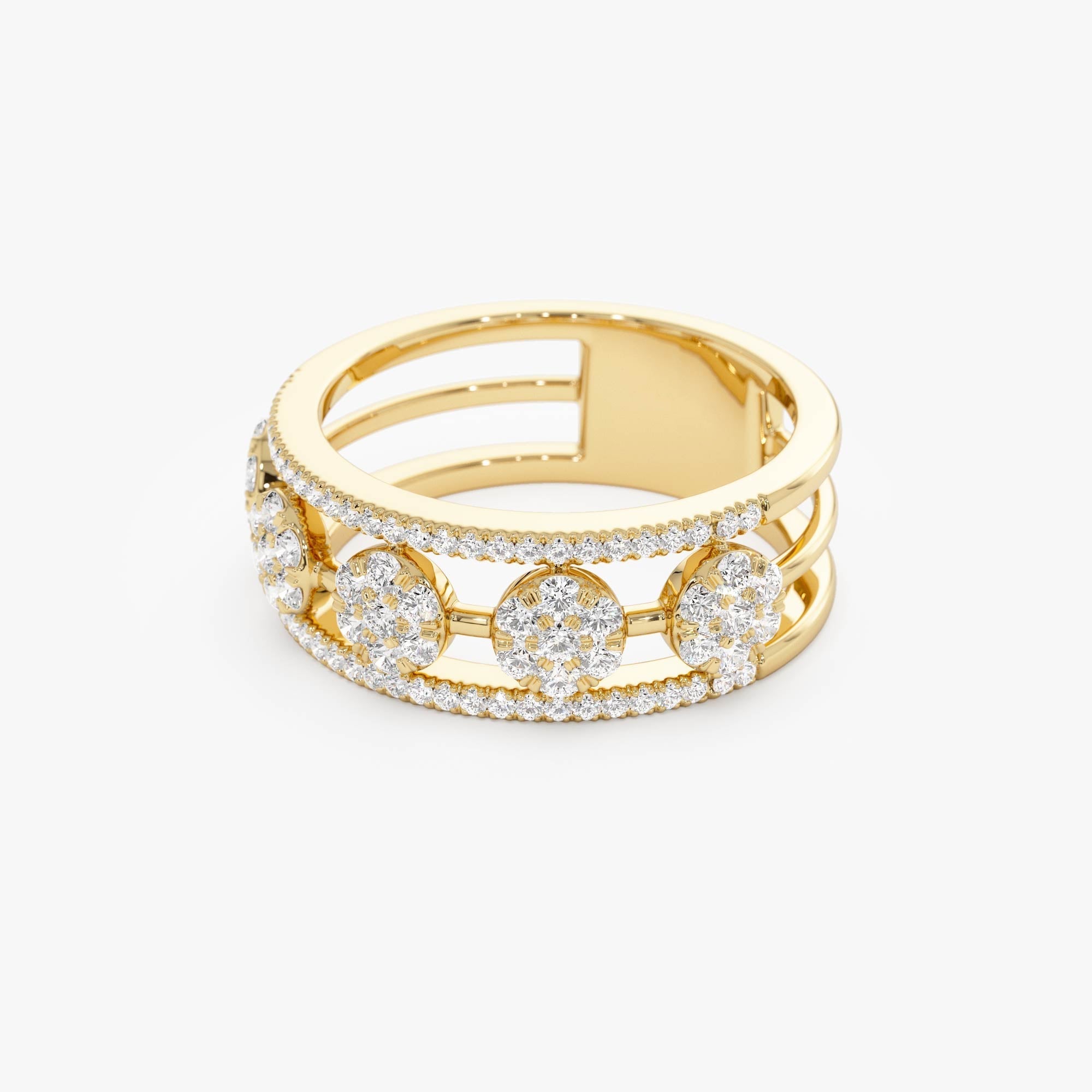 14K Circle Cluster Diamond Band Ring - GeumJewels