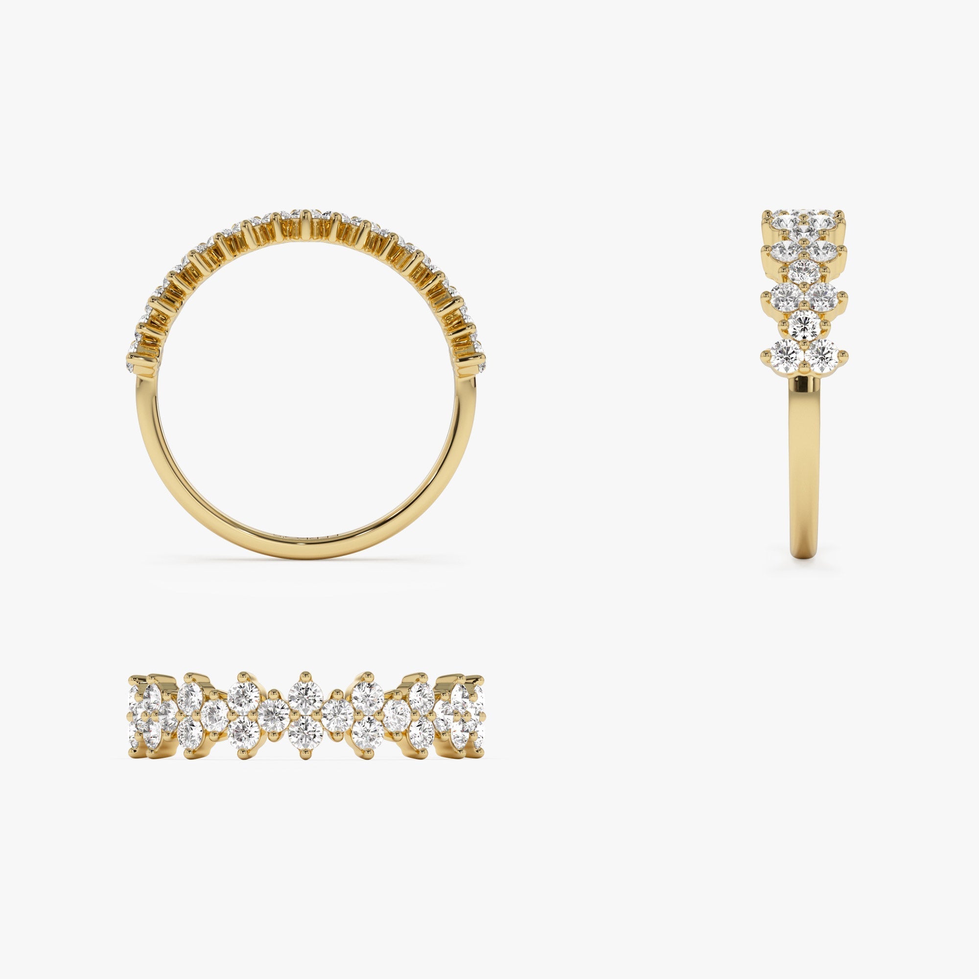 14k Cluster Diamond Half Eternity Wedding Band - GeumJewels