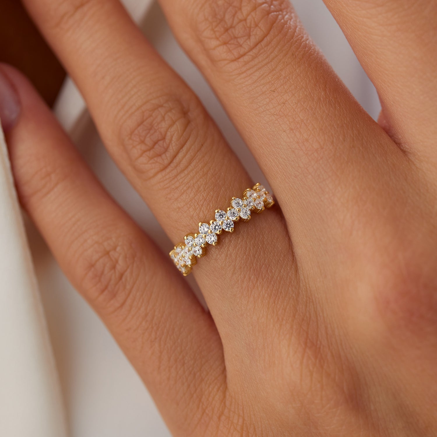 14k Cluster Diamond Half Eternity Wedding Band - GeumJewels