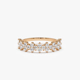 14k Cluster Diamond Half Eternity Wedding Band - GeumJewels