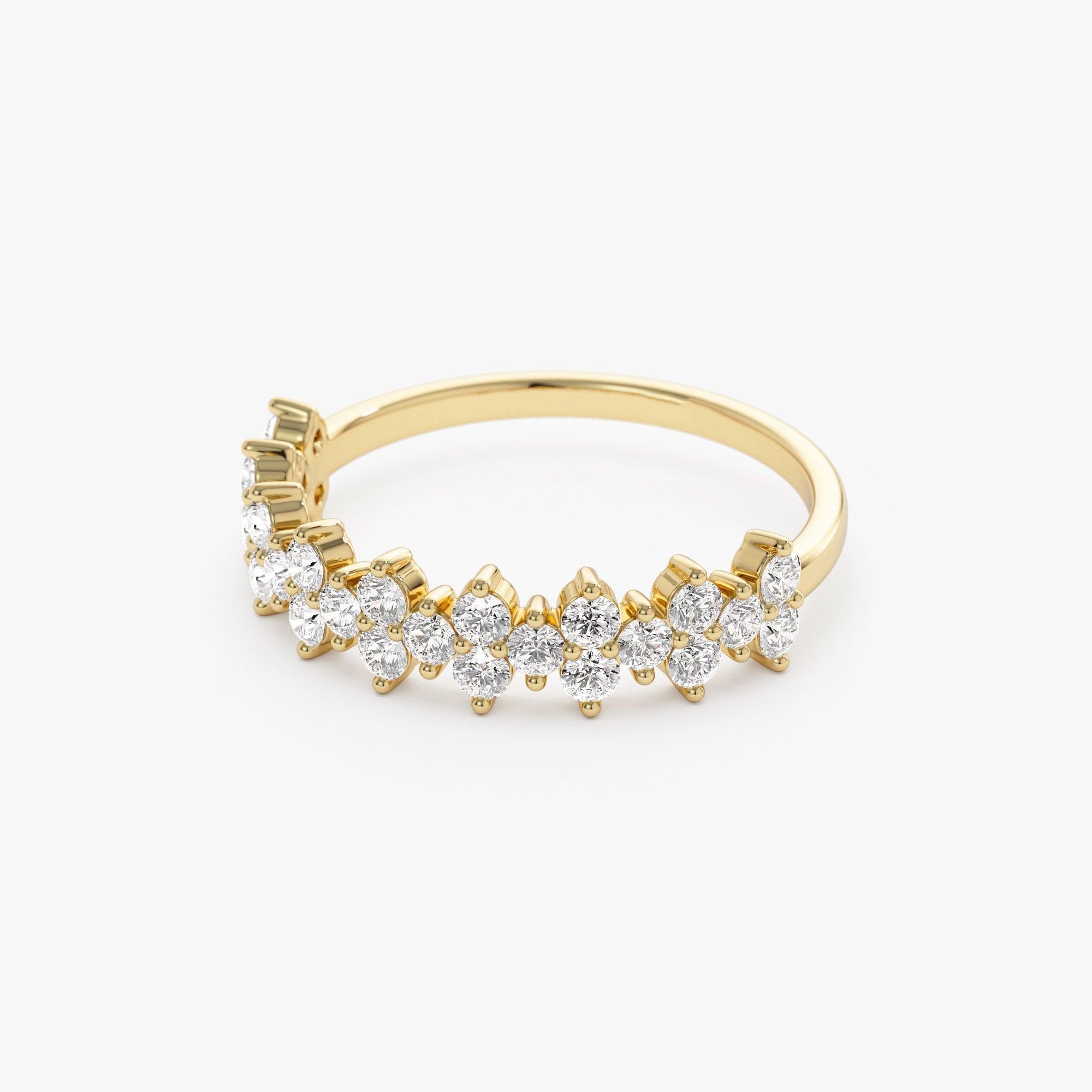 14k Cluster Diamond Half Eternity Wedding Band - GeumJewels
