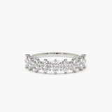14k Cluster Diamond Half Eternity Wedding Band - GeumJewels
