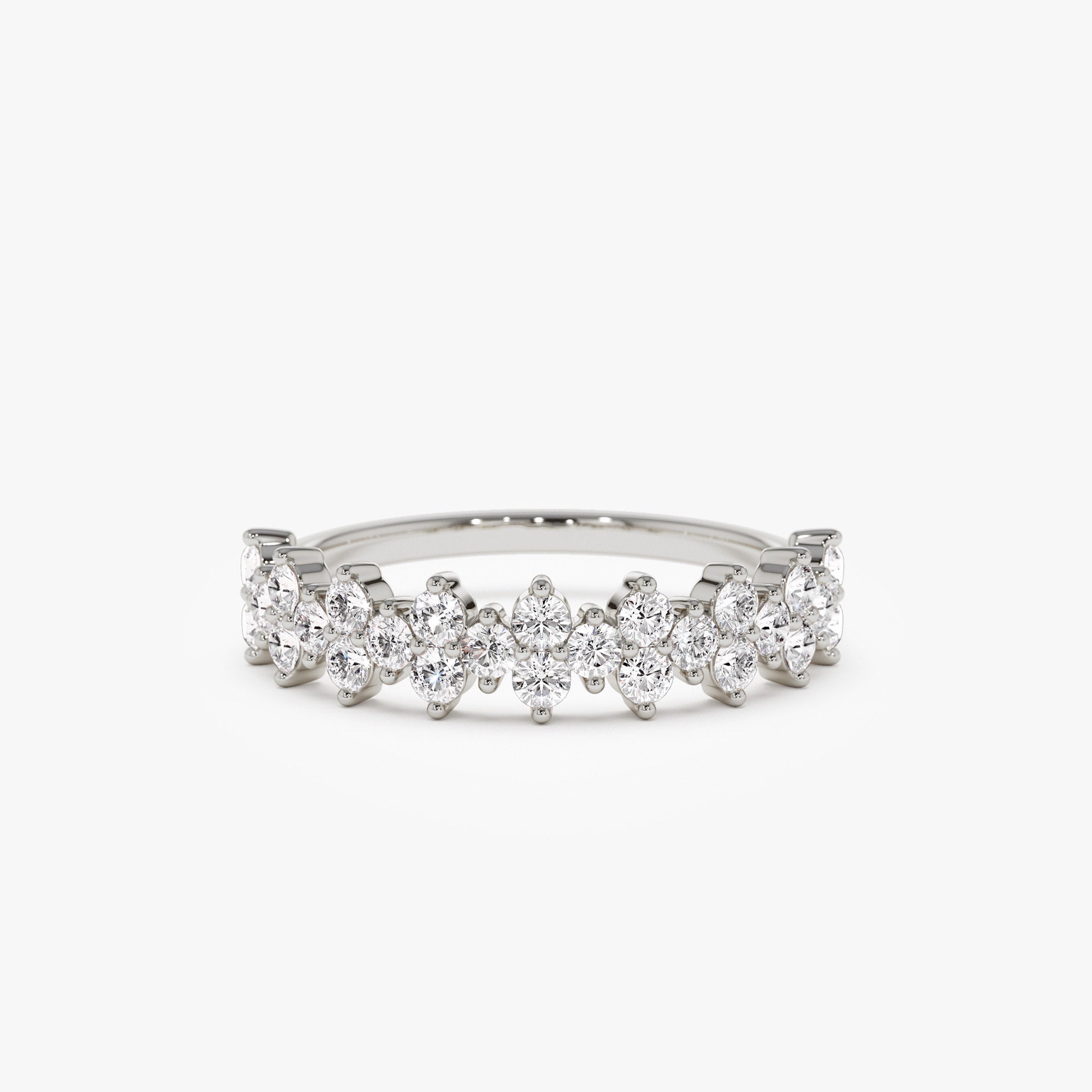 14k Cluster Diamond Half Eternity Wedding Band - GeumJewels