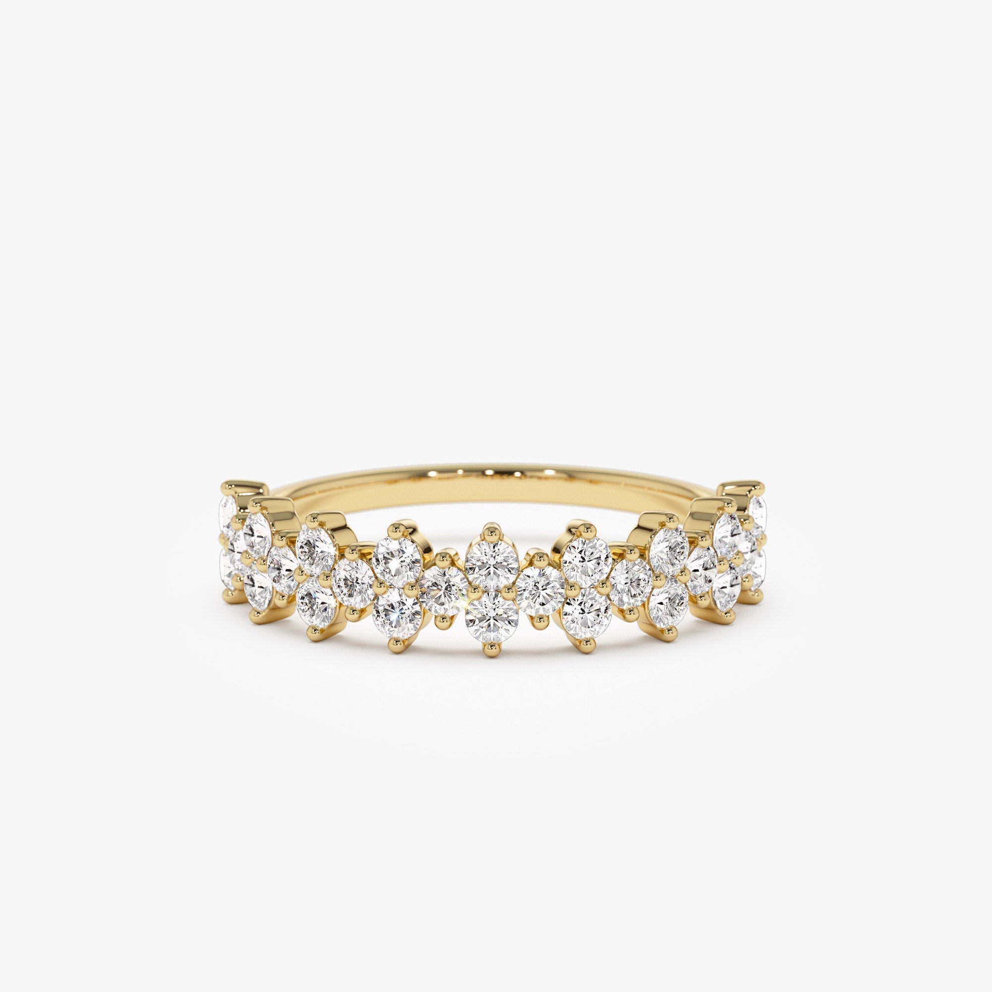 14k Cluster Diamond Half Eternity Wedding Band - GeumJewels