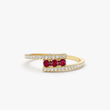 14k Cross Over Diamond Ring with Round Rubies - GeumJewels