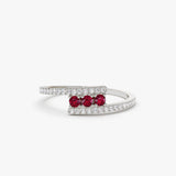 14k Cross Over Diamond Ring with Round Rubies - GeumJewels