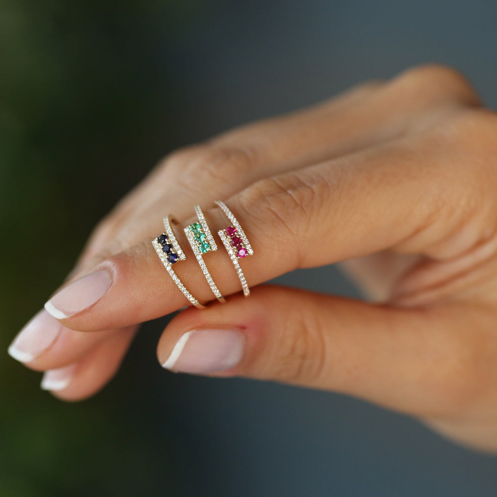 14k Cross Over Diamond Ring with Round Rubies - GeumJewels