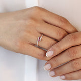 14k Cross Over Diamond Ring with Round Rubies - GeumJewels